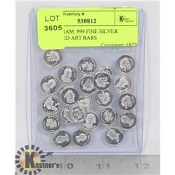 24 X 1 GRAM .999 FINE SILVER ASSORTED ART BARS