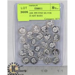 24 X 1 GRAM .999 FINE SILVER ASSORTED ART BARS