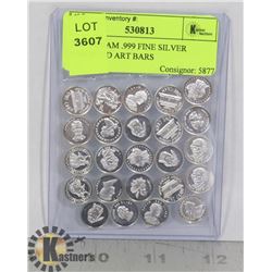 24 X 1 GRAM .999 FINE SILVER ASSORTED ART BARS