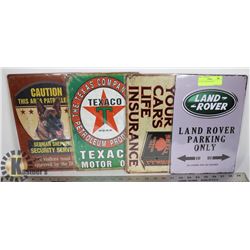 LOT OF 4 NEW TIN SIGNS