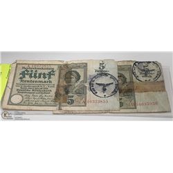 2 GERMAN NAZI BANKNOTES LUFTWAFFE STAMPED