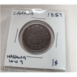 1859 CANADIAN ONE CENT COIN.