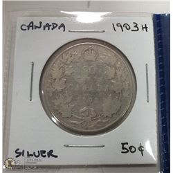 1903H CANADIAN SILVER 50 CENT COIN.