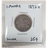 Image 1 : 1872H CANADIAN SILVER 25 CENT COIN.