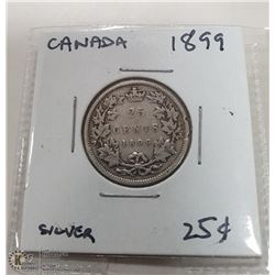 1899H CANADIAN SILVER 25 CENT COIN