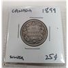 Image 1 : 1899H CANADIAN SILVER 25 CENT COIN