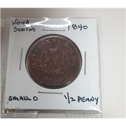 PROV OF NOVA SCOTIA 1840 HALFPENNY THISTLE TOKEN.