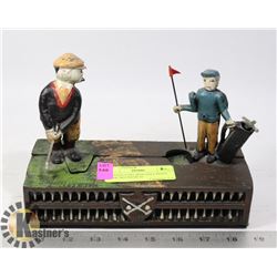 VINTAGE CAST IRON GOLF PIGGY BANK MECHANICAL