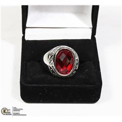 NEW MEN'S RING WITH RED STONE - SIZE 9