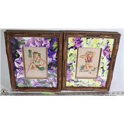 2 VINTAGE GARRY PALM ARTWORKS - HULA GIRLS