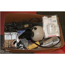 BOX OF MISC TOOLS & HARDWARES
