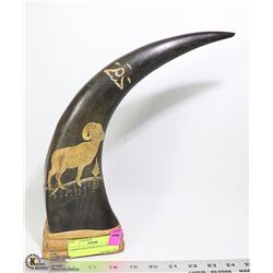 CARVED WATER BUFFALO HORN, 11" TALL