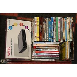 NEW DVD PLAYER WITH REMOTE, DVDS,PS3 & CDS