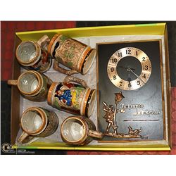 6 OLD VIENNA BEER STEINS,BEER CLOCK