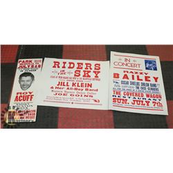 3 POSTERS - 1949 RAY ACUFF, RAZZY BAILEY IN