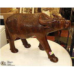 LARGE WOODEN WATER BUFFALO, HAS REPAIR ON EAR