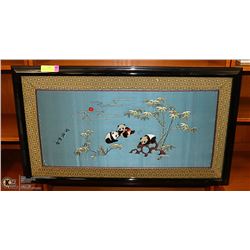 ASIAN PANDA BEAR FRAMED TAPESTRY 36" X 20.5"