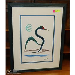 SIGNED WHOOPING CRANE PICTURE 25" X 32", 1993