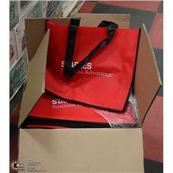 CASE OF 100 RED/BLACK STAPLES BRAND SHOPPING BAGS