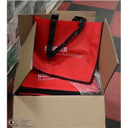 CASE OF 100 RED/BLACK STAPLES BRAND SHOPPING BAGS