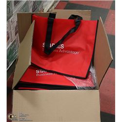 CASE OF 100 RED/BLACK STAPLES BRAND SHOPPING BAGS
