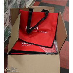 CASE OF 100 RED/BLACK STAPLES BRAND SHOPPING BAGS