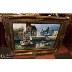 SEA SIDE SCENE OIL ON CANVAS ARTIST SIGNED,