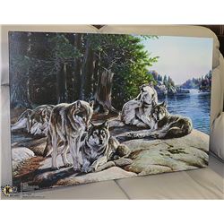 CANVAS SCENE OF WOLVES, 36" X 24"
