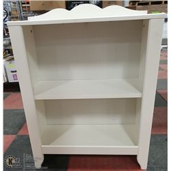 WHITE BOOKCASE 27.5" X 12" X 34" CURVE WOOD TOP