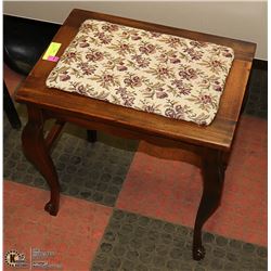 ANTIQUE WALNUT & NEEDLE POINT OTTOMAN 19" X 14"