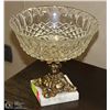Image 1 : CRYSTAL FRUIT BOWL WITH BRASS AND MARBLE BASE 8"