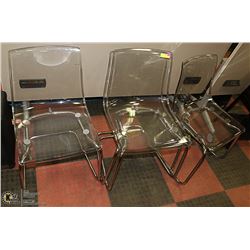 LOT OF 4 GHOST CHAIRS, (CHROME & PLASTIC)