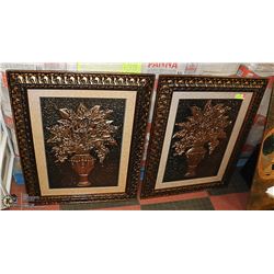 PAIR OF GOLD + BLACK FRAMED FLOWERS IN GOLD POTS
