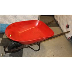 LARGE RED METAL WHEELBARROW