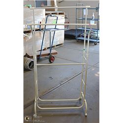 WHITE DOUBLE CLOTHES RACK ON WHEELS