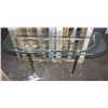 Image 1 : BRASS AND GLASS SOFA TABLE. 49" X 27" X 18"