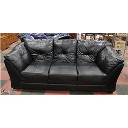 BLACK LEATHERETTE COUCH 84", SHOWS SIGNS OF WEAR