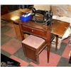 Image 1 : VINTAGE SINGER MACHINE WITH BENCH AND ACCESSORIES