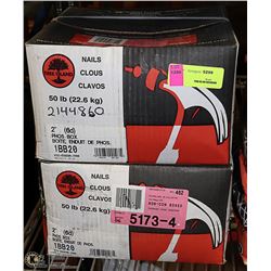 LOT WITH 2 50LB CASES OF 2" NAILS