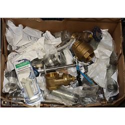 BOX OF ASSORTED PIPE FITTINGS AND VALVES