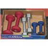 Image 1 : BOX OF DUMBELLS 4 FIVE POUND, 2 TEN POUND