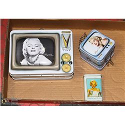 FLAT OF 3 MARILYN MONROE TIN COLLECTIBLES