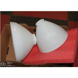 BOX WITH 1 LARGE AND 1 SMALL MILK GLASS LAMPSHADES