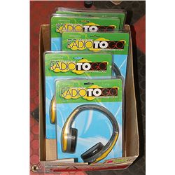 BOX OF 5 NEW RADIO TO GO AM/FM HEADPHONES