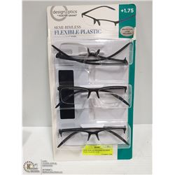 SEMI RIMLESS READING GLASSES FLEX. PLASTIC +1.75