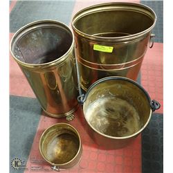 LOT OF 4 BRASS UMBRELLA HOLDERS & PLANTER