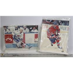 LOT OF TWO 3D HOCKEY PLAYER PICTURES ON STAND,