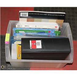 SMALL BIN OF OFFICE SUPPLIES