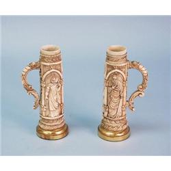 A pair of Central European carved ivory
