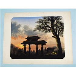 A lot of 7 Japanese silk screens depict